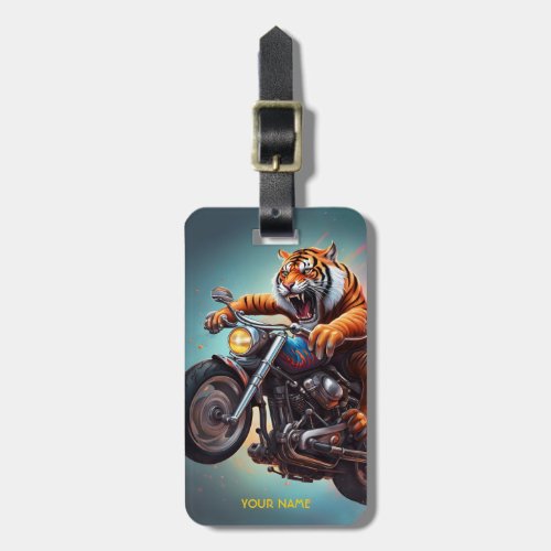 Fantasy Cute Tiger Riding Bike Luggage Tag