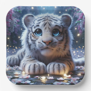 Fantasy Cute Tiger White Baby Paper Plates