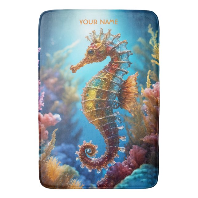 Fantasy Cute Transparent Crystal Seahorse Bath Mat (Front Vertical)