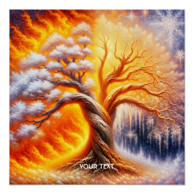 Fantasy Cute Tree Fire Snow Poster (Front)