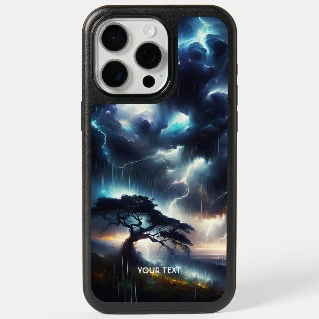 Fantasy Cute Tree Rain Lighting iPhone 15 Pro Max Case (Back)