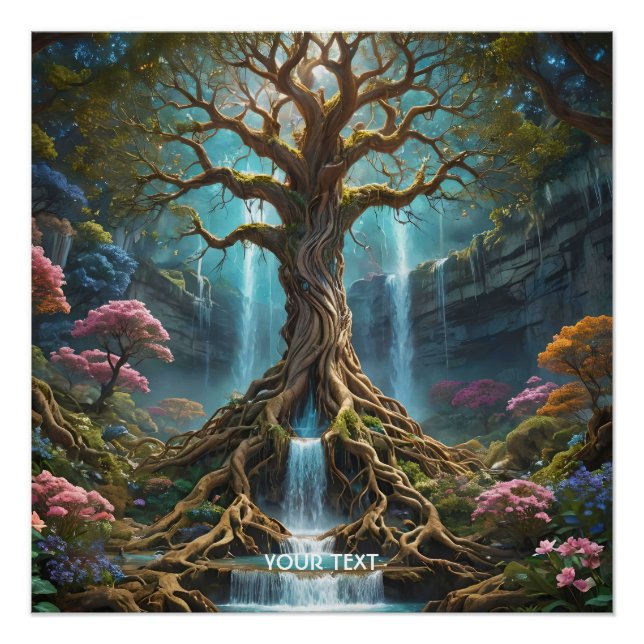 Fantasy Cute Tree Waterfall Forest Poster (Front)