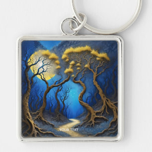 Fantasy Cute Trees Night Moon Keychain