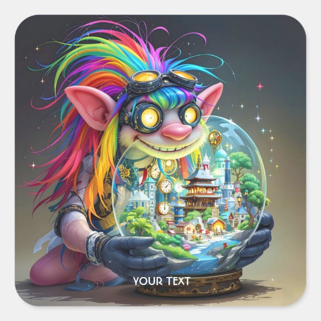 Fantasy Cute Troll Making City Square Sticker (Front)