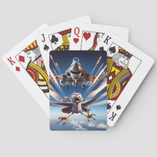 Fantasy Cute Turkey Fighter Plane Poker Cards