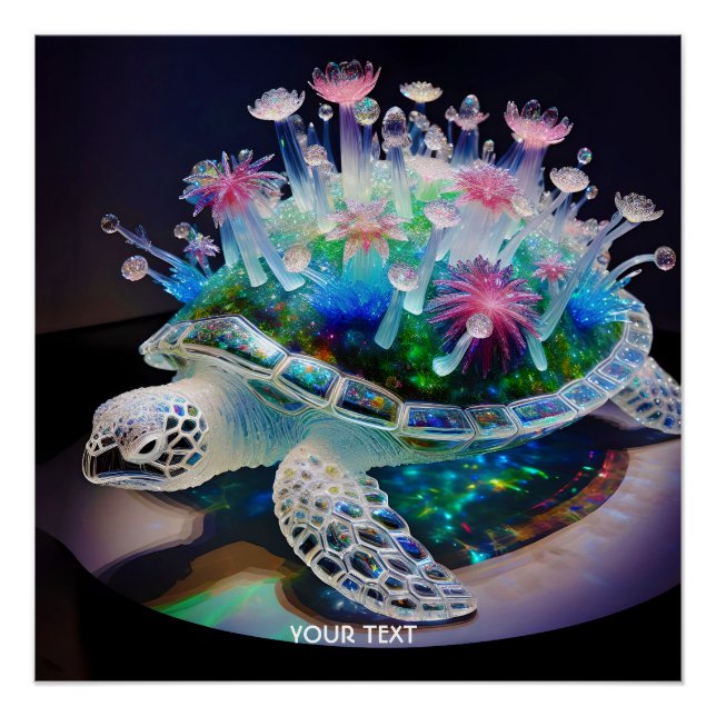 Fantasy Cute Turtle Glass Flowers Poster (Front)