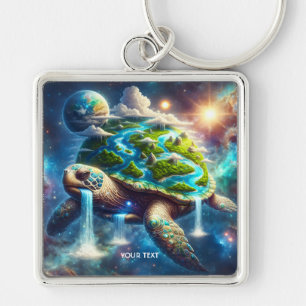 Fantasy Cute Turtle Space Earth Keychain