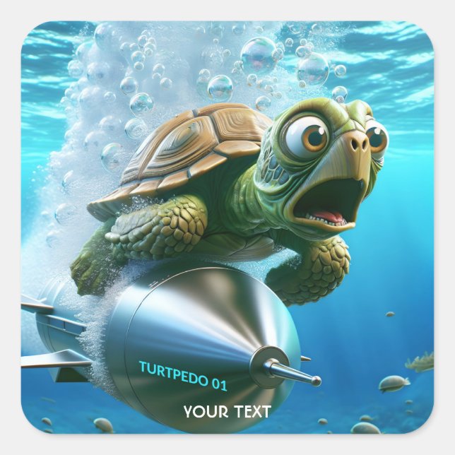 Fantasy Cute Turtle Torpedo Sea  Square Sticker (Front)