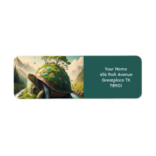 Fantasy Cute Turtle Waterfall Forest Label