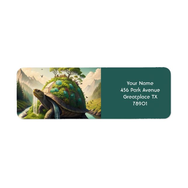 Fantasy Cute  Turtle Waterfall Forest Label (Front)