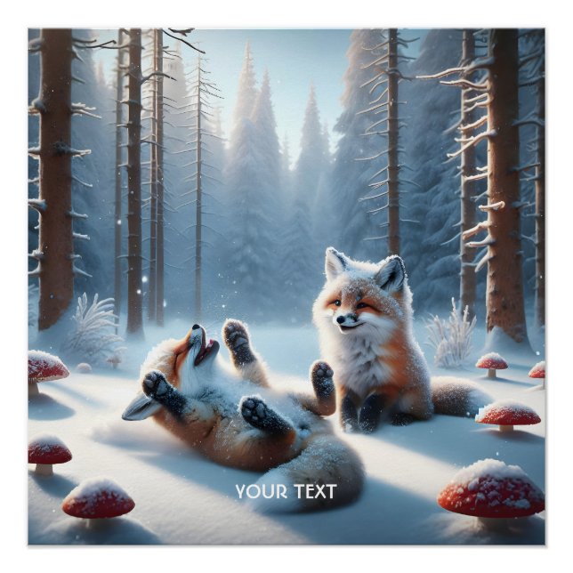 Fantasy Cute Two Baby Foxes Poster (Front)