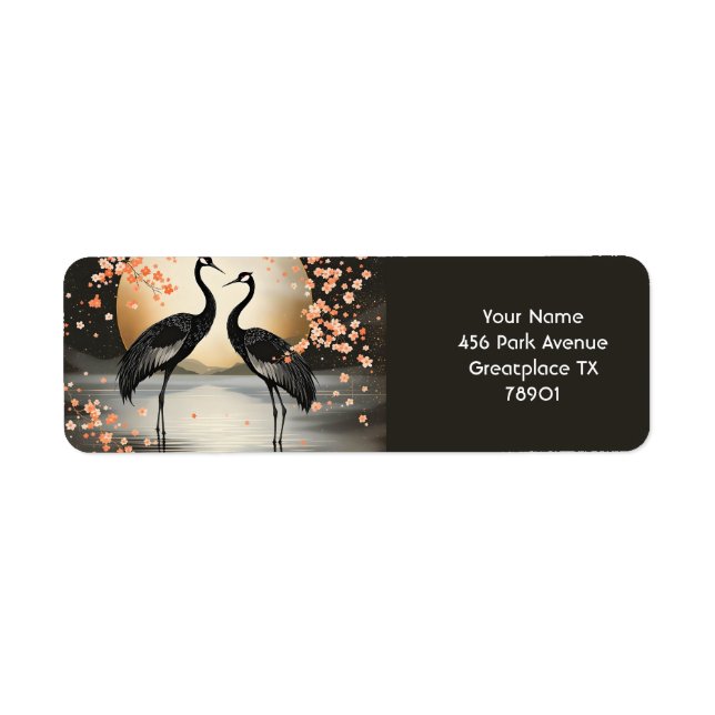 Fantasy Cute Two Black Cranes  Label (Front)