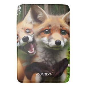 Fantasy Cute Two Foxes Forest Bath Mat