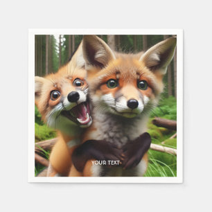 Fantasy Cute Two Foxes Forest Napkins