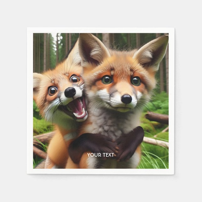 Fantasy Cute Two Foxes Forest  Napkins (Front)