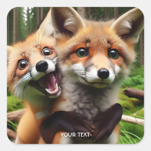 Fantasy Cute Two Foxes Forest Square Sticker