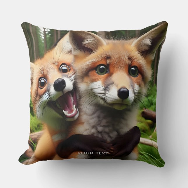 Fantasy Cute Two Foxes Forest  Throw Pillow (Front)
