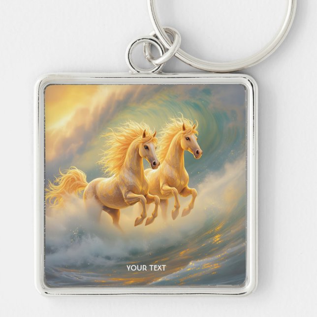 Fantasy Cute Two Horses Wave Keychain (Front)