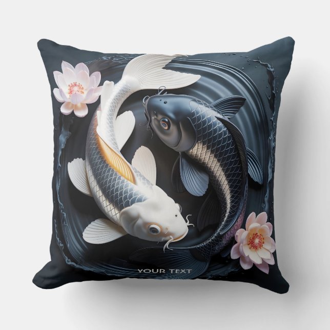 Fantasy Cute Two Koi Fish Throw Pillow (Front)