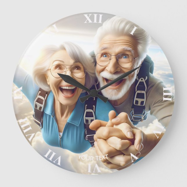 Fantasy Cute  Two People Skydiving Large Clock (Front)