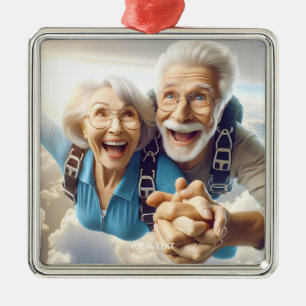 Fantasy Cute  Two People Skydiving Metal Ornament