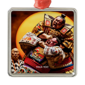 Fantasy Cute Two Sumo Fighters Metal Ornament