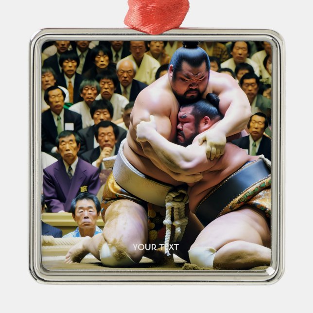 Fantasy Cute Two Sumo Wrestlers Metal Ornament (Front)
