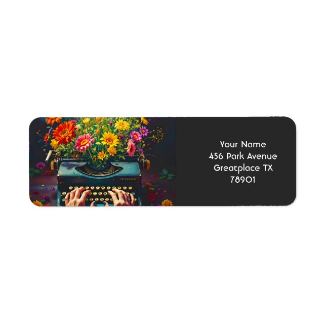 Fantasy Cute  Typewriter Flowers Hands Label (Front)