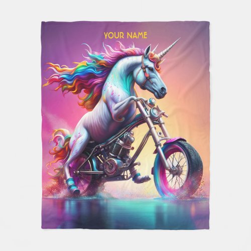 Fantasy Cute Unicorn Riding Bike Fleece Blanket