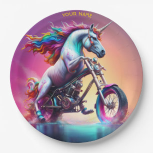 Fantasy Cute Unicorn Riding Bike Paper Plates