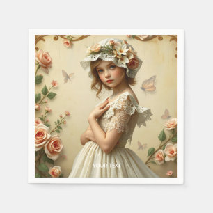 Fantasy Cute Victorian Girl Flowers Napkins