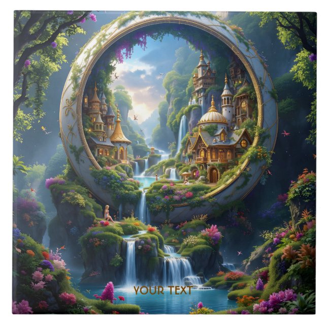 Fantasy Cute Village Tiny City  . Perfect As A Bir Ceramic Tile (Front)