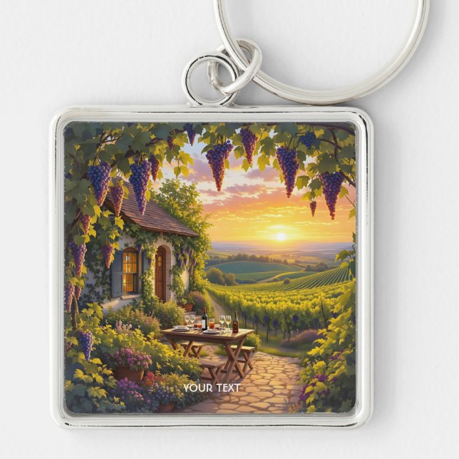 Fantasy Cute Vineyard Cottage Fields Keychain (Front)