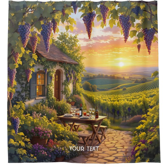 Fantasy Cute Vineyard Cottage Fields Shower Curtain (Front)