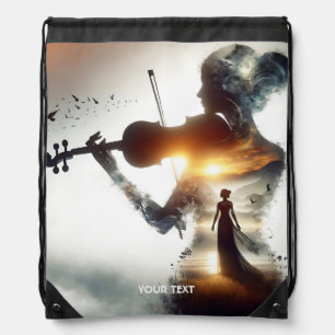 Fantasy Cute Violin Girl Sun Drawstring Bag