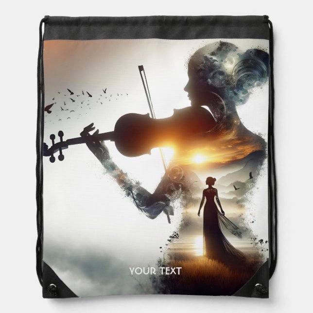 Fantasy Cute Violin Girl Sun Drawstring Bag (Front)