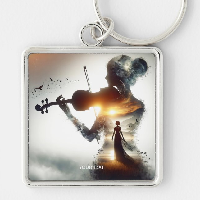 Fantasy Cute Violin Girl Sun Keychain (Front)