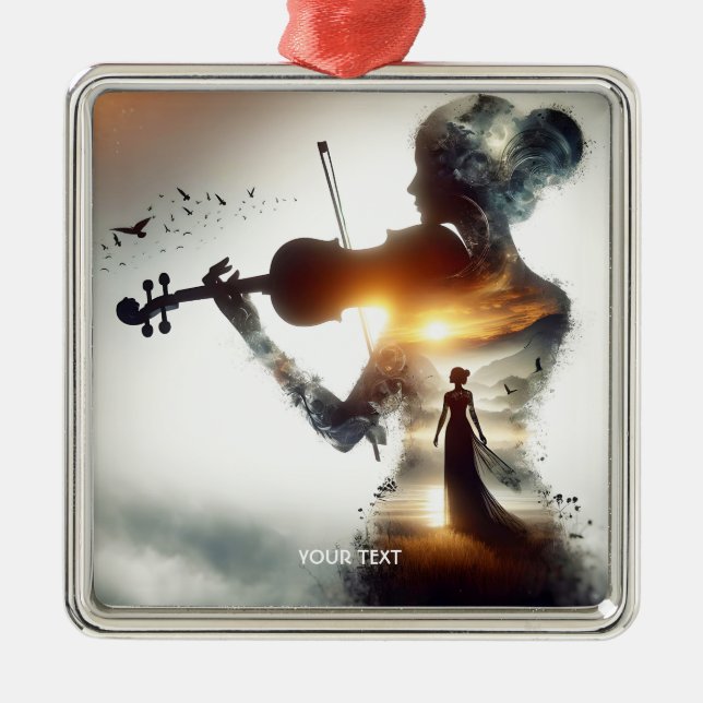 Fantasy Cute Violin Girl Sun Metal Ornament (Front)