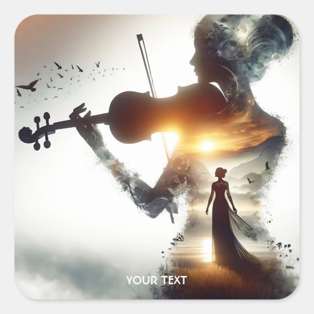 Fantasy Cute Violin Girl Sun Square Sticker (Front)