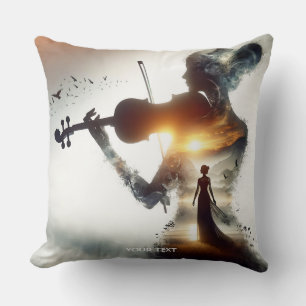 Fantasy Cute Violin Girl Sun Throw Pillow
