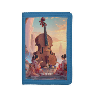 Fantasy Cute Violin Girls Tea Trifold Wallet