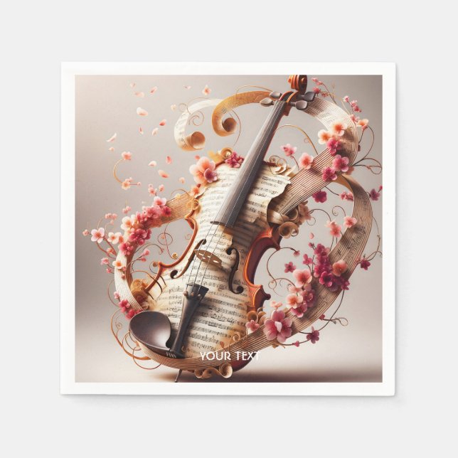 Fantasy Cute Violin Notes Flowers Napkins (Front)