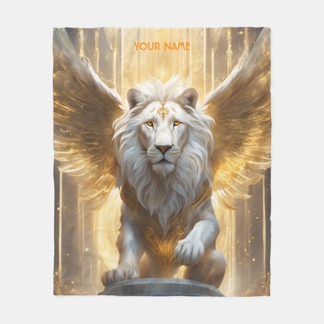Fantasy Cute Vivid Angelic White Lion Fleece Blanket (Front)