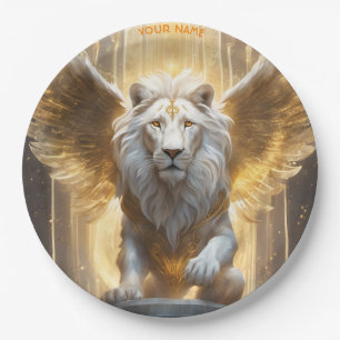 Fantasy Cute Vivid Angelic White Lion Paper Plates