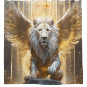 Fantasy Cute Vivid Angelic White Lion Shower Curtain