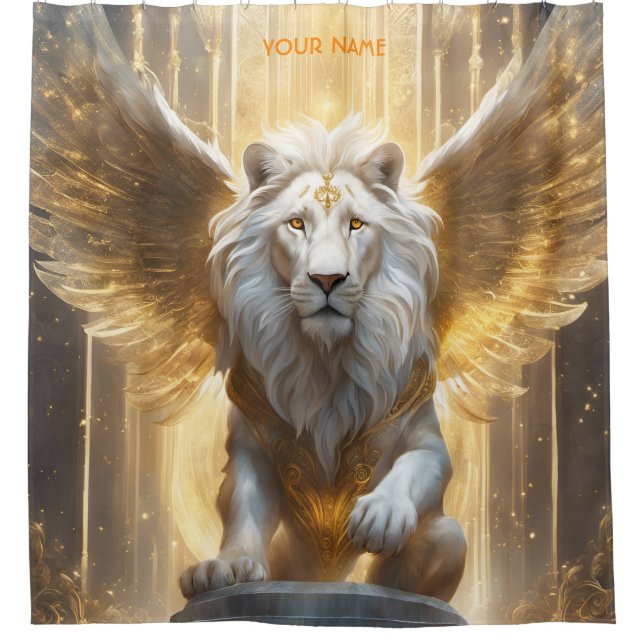 Fantasy Cute Vivid Angelic White Lion Shower Curtain (Front)