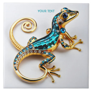Fantasy Cute Vivid Art Deco Gecko Ceramic Tile