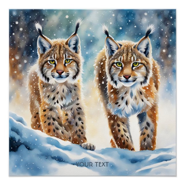 Fantasy Cute Vivid Baby Lynx Snow Poster (Front)