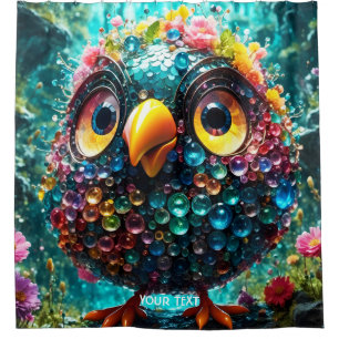 Fantasy Cute Vivid Bird Yellow Eyes Shower Curtain
