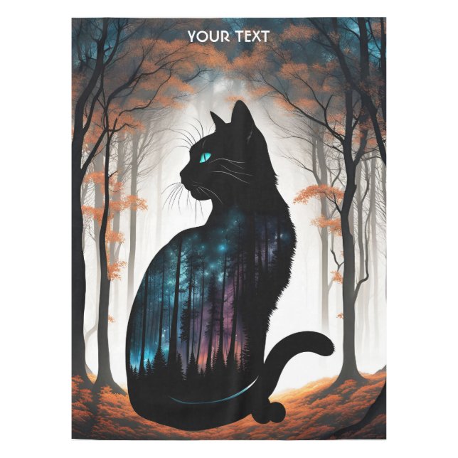 Fantasy Cute Vivid Black Cat Forest Tablecloth (Front)
